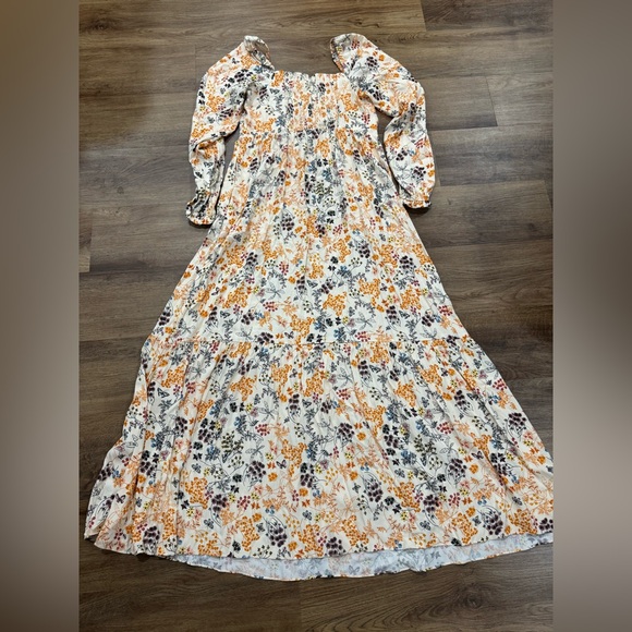 Hale Bob Orange Cream Floral Butterfly Long Sleeve Boho Dress Vinita Maxi NWT - Picture 9 of 11